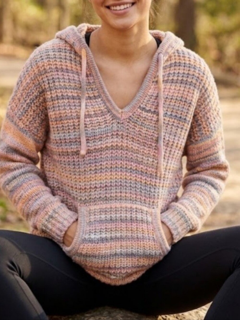Aerie Pastel Rainbow Street Comfy Sweater Hoodie Size Large Wool Blend